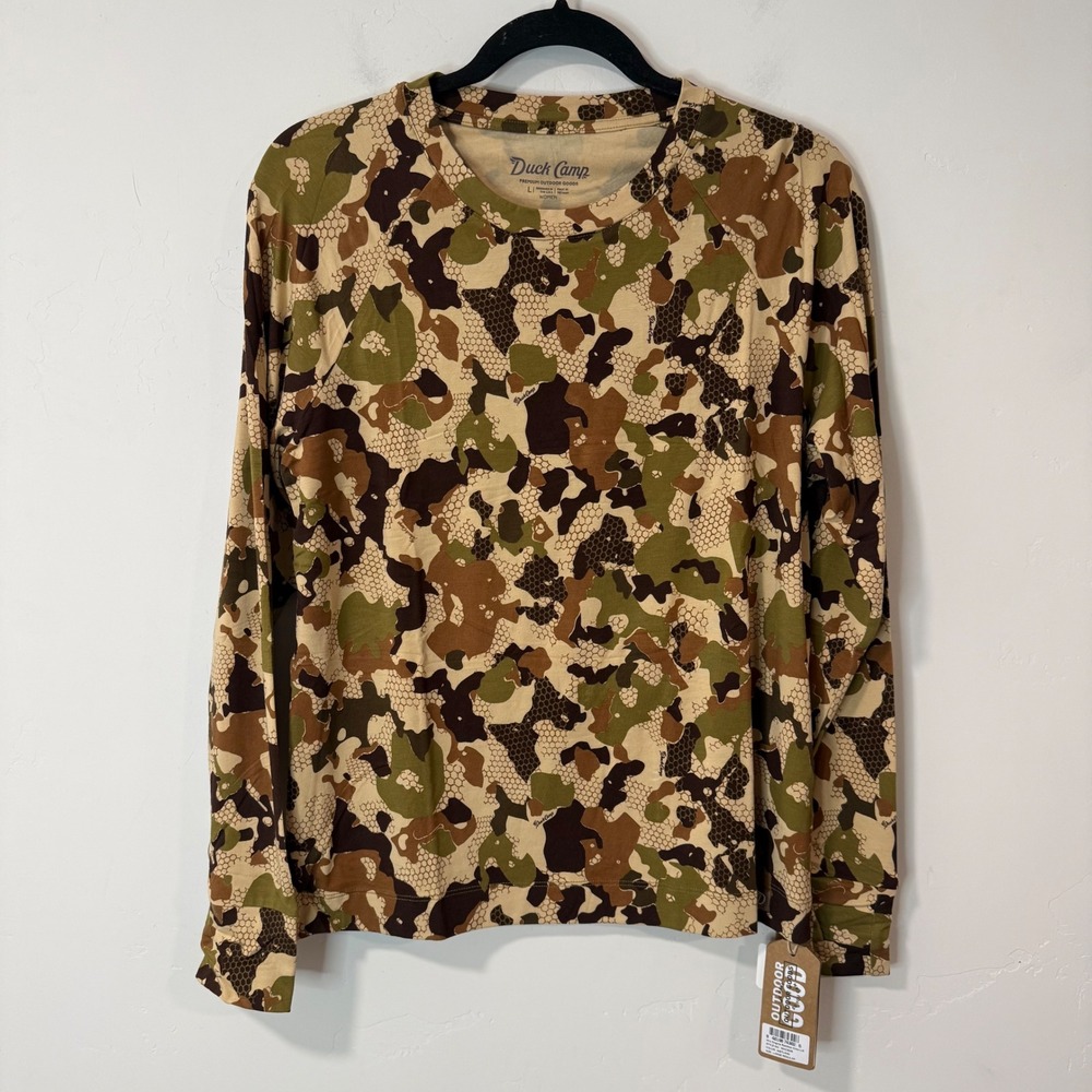 Duck Camp Womens Original Bamboo Crew L Wetland Camo NWT Moisture Wicking UPF30+